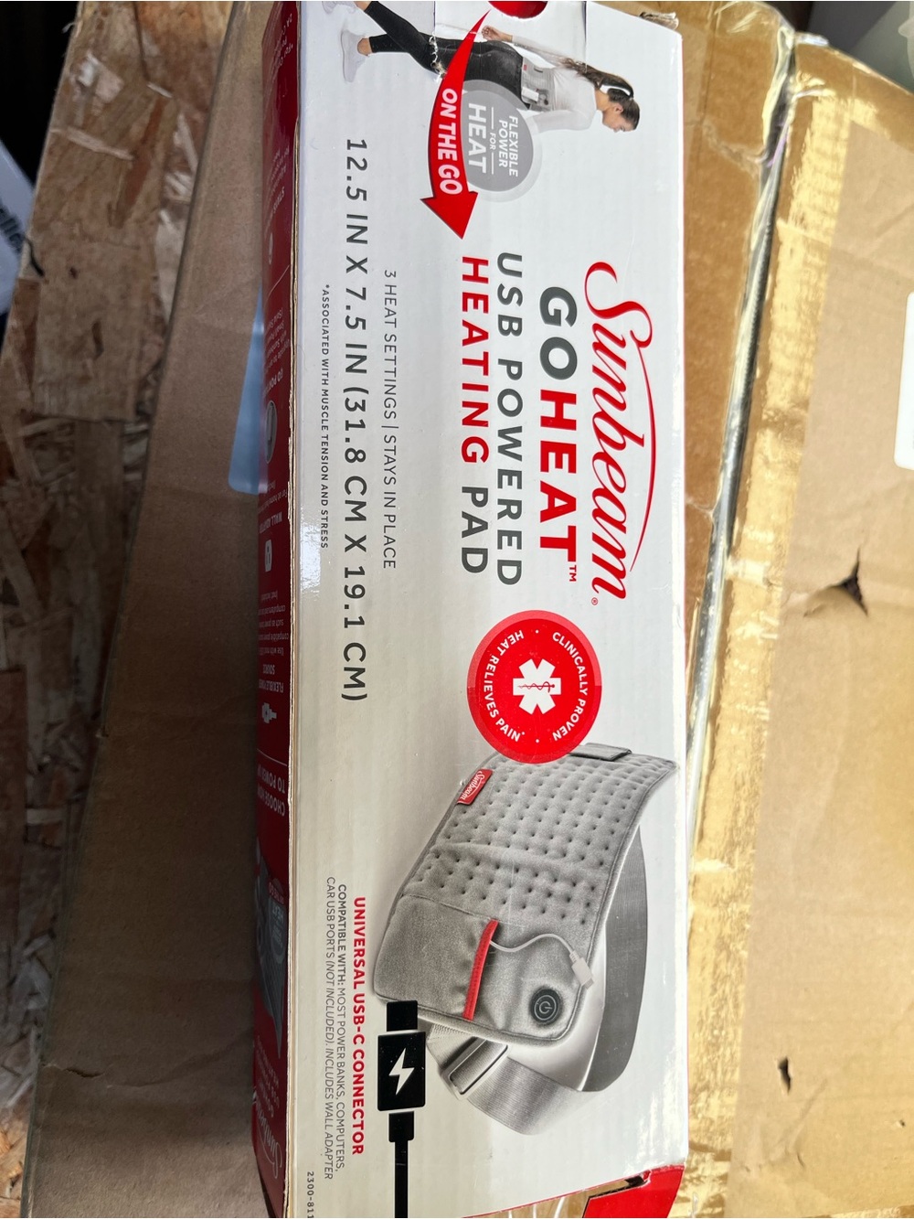 Sunbeam Gray Heating Pad with Red Trim USB-Powered